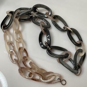 Lucite Necklace RUSH BY DENIS AND CHARLES Gray & Tan Links 39" Chunky